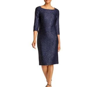 NWT $1,495 St. John Glimmering Sequined Knit Dress Navy/Silver 10 *READ*